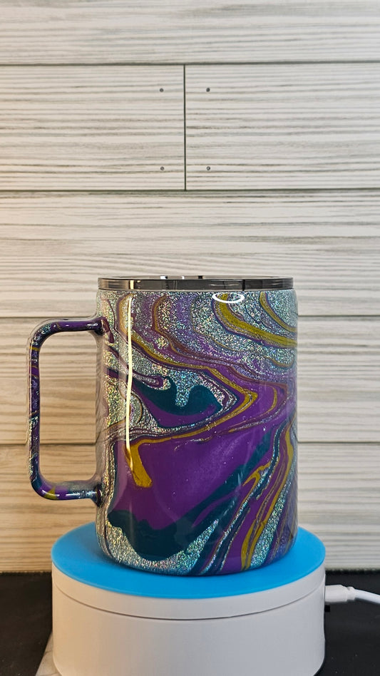 10oz Coffe Cup Glitter Purple/Gold/Teal Hydro-dip Epoxy Tumbler