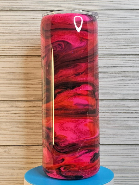 20oz Skinny Pink/Red/Purple Ink Swirl with Glitter Vein Epoxy Tumbler