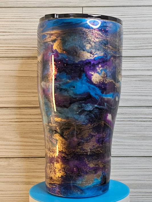 30oz Modern Curve Purple/Blue/Gold Ink Swirl Epoxy Tumbler