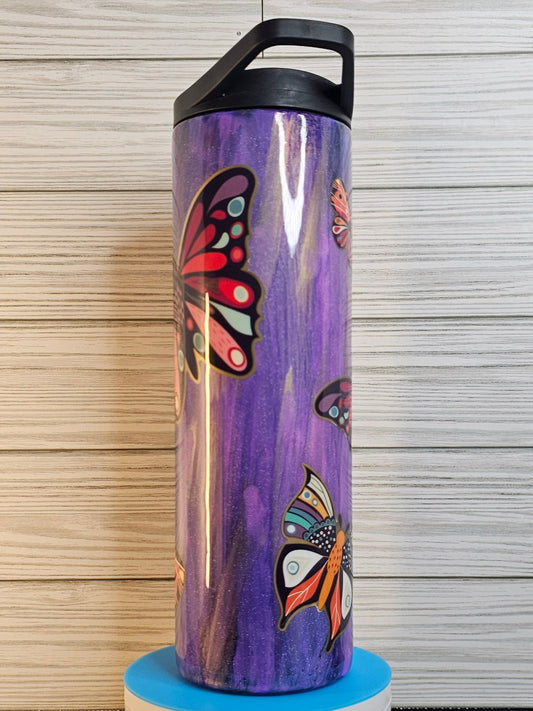 30oz Duo Skinny Purple Ink Brush with Butterflies Epoxy Tumbler
