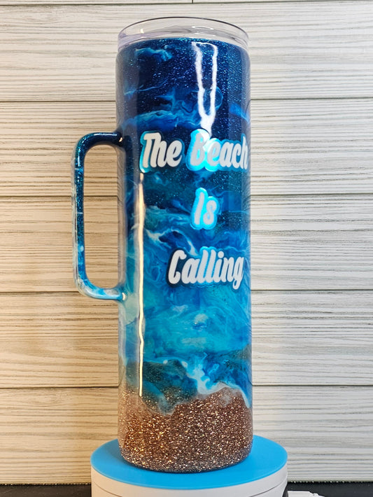 30oz Skinny Hoggdle Ocean Ink Swirl The Beach is Calling Epoxy Tumbler