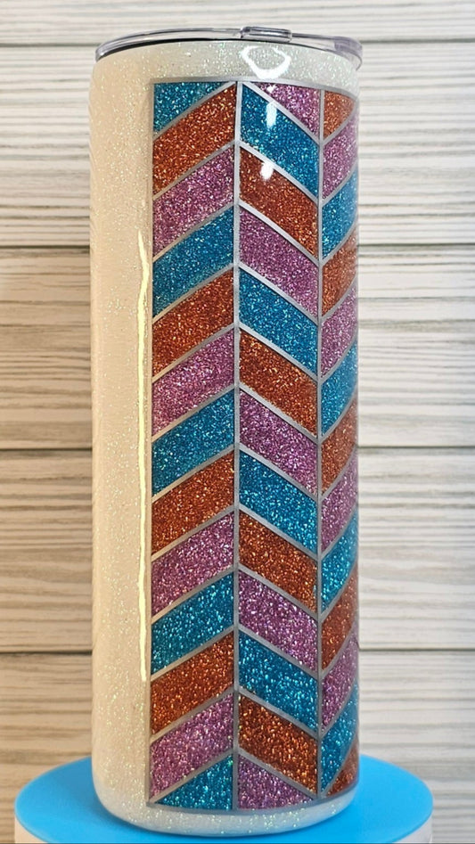 20oz Duo Skinny Purple/Blue/Orange Chevron Glitter Epoxy Tumbler
