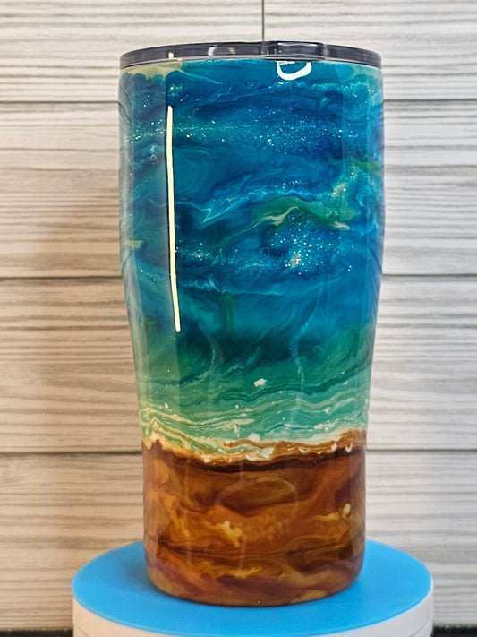 20oz Modern Curve Ocean Ink Swirl Epoxy Tumbler