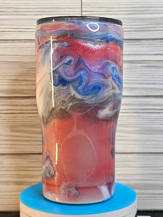 20oz Modern Curve Pink Blue/Purple/Gray Ink Swirl Epoxy Tumbler