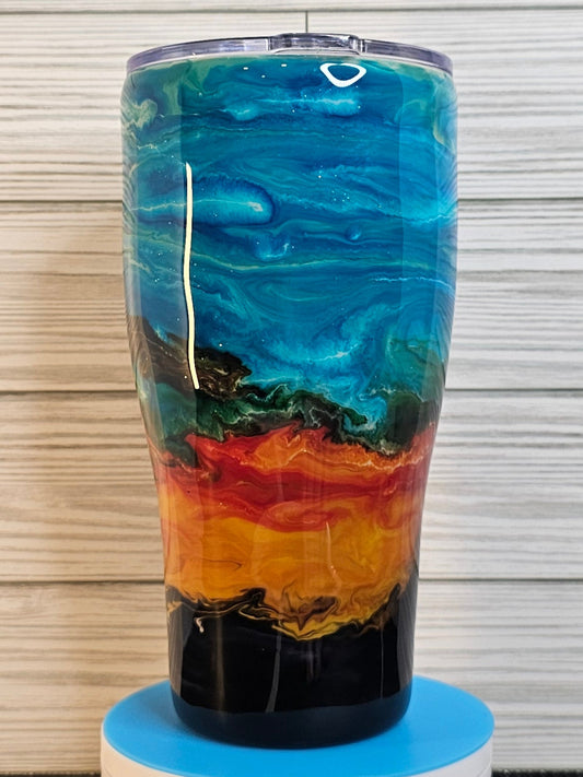30oz Modern Curve Lava Beach Ink Swirl Epoxy Tumbler