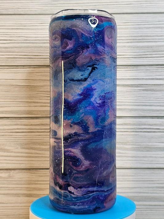 20oz Skinny Purple/Pink/Blue Ink Swirl with Glitter Epoxy Tumbler