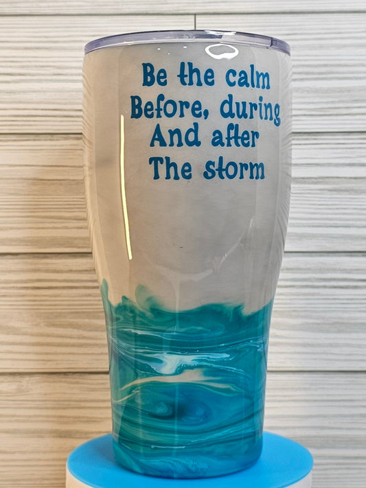 30oz Modern Curve Smoke & Ocean Ink Swirl Calm Storm Epoxy Tumbler