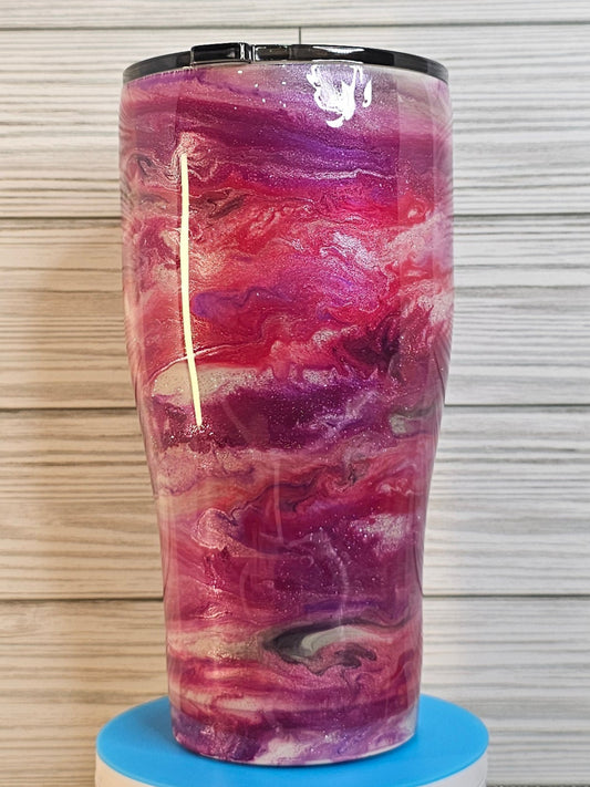 30oz  Modern Curve Pink & Purple Ink Swirl Epoxy Tumbler