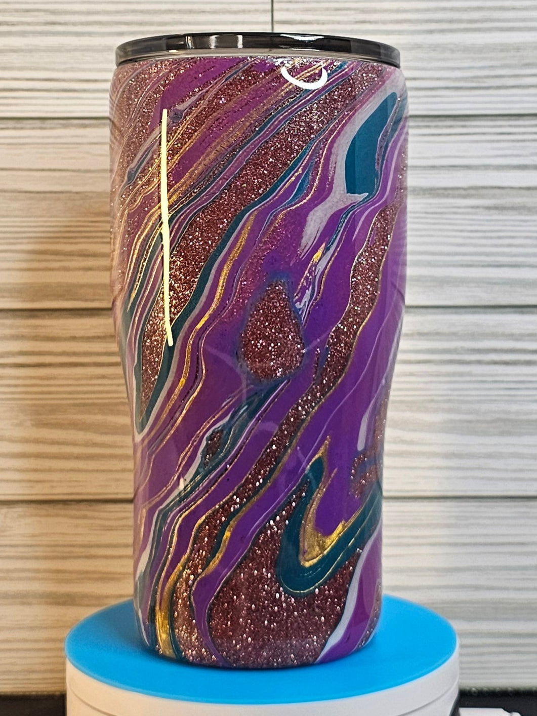 20oz Modern Curve Rose Gold Glitter Paint Swirl Epoxy Tumbler