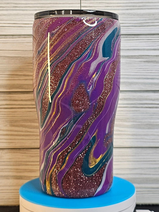 20oz Modern Curve Rose Gold Glitter Paint Swirl Epoxy Tumbler