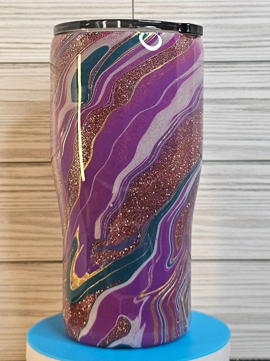 20oz Modern Curve Rose Gold Glitter Paint Swirl Epoxy Tumbler