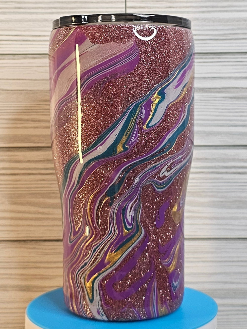 20oz Modern Curve Rose Gold Glitter Paint Swirl Epoxy Tumbler