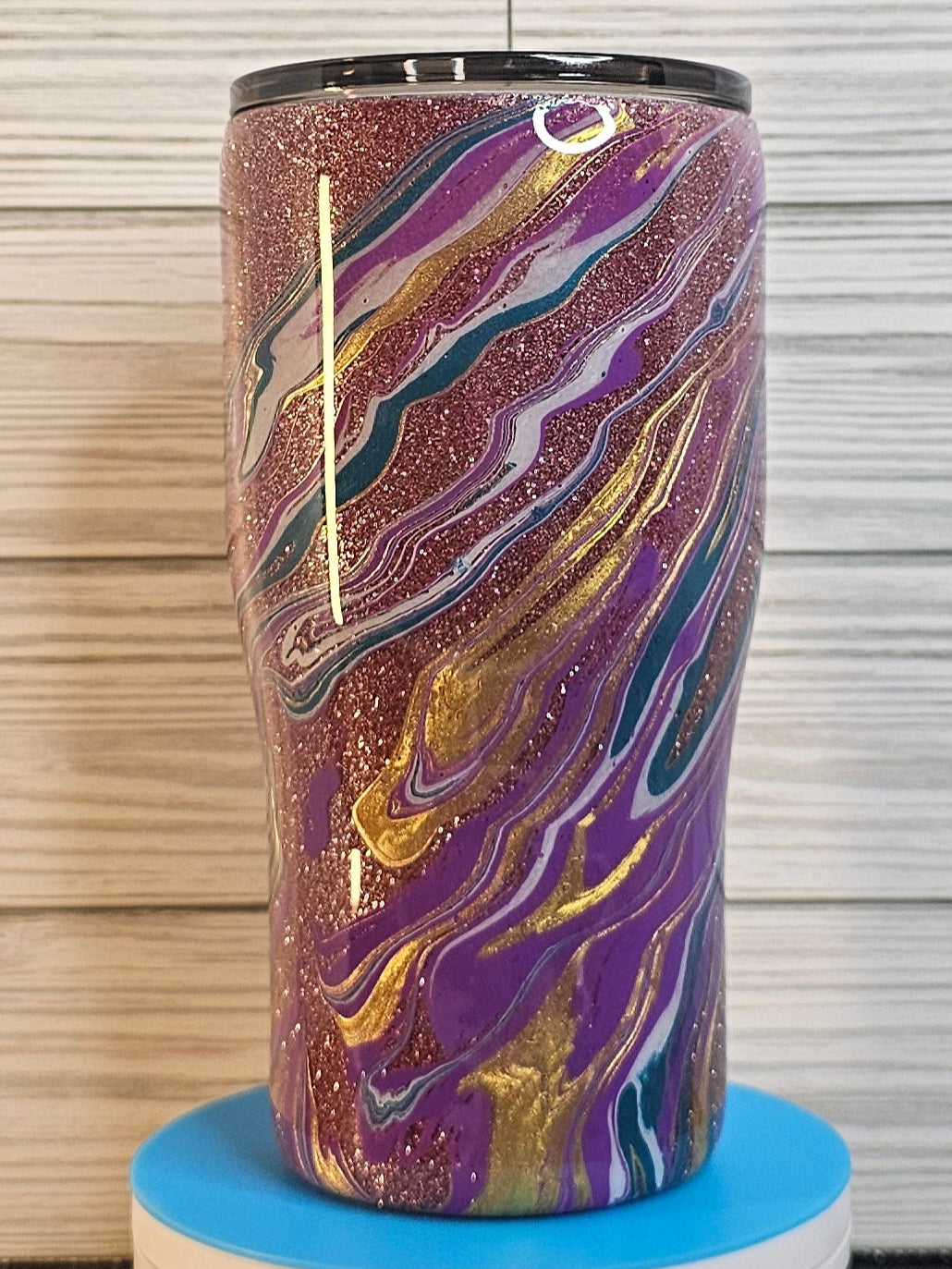 20oz Modern Curve Rose Gold Glitter Paint Swirl Epoxy Tumbler