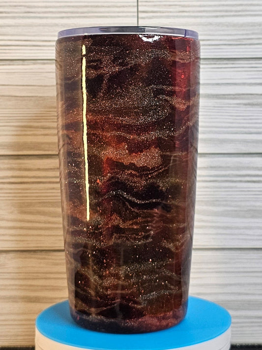 20oz Curve Red/Orange Ink Swirl on Glitter Base Epoxy Tumbler
