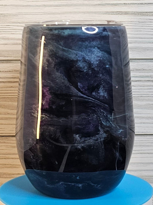 15oz Stemless Wine Purple & Blue Ink Swirl Epoxy Tumbler