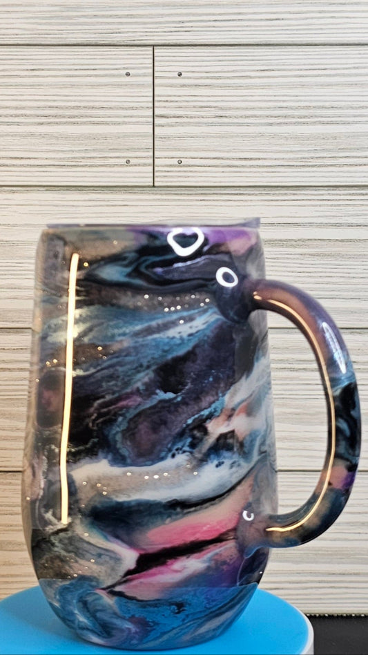 16oz Stemmy Ink Swirl Purple & Blue with Gold Glitter Vein Epoxy Tumbler