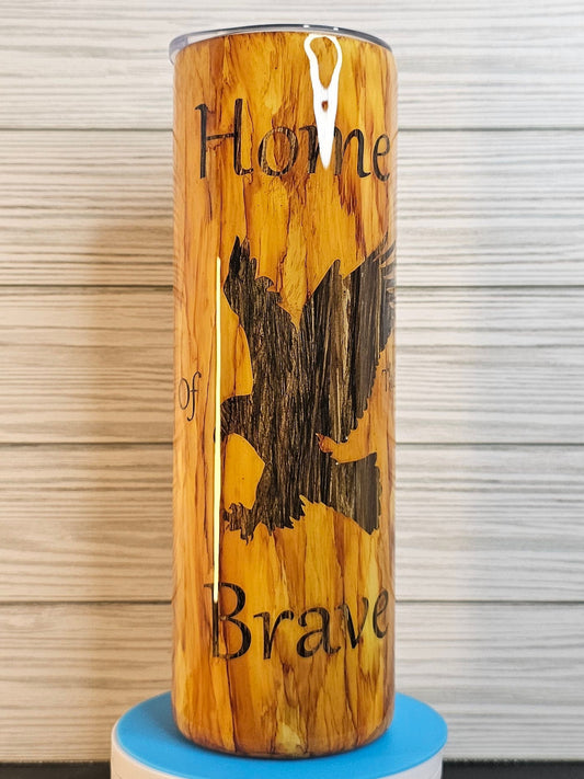 30oz Skinny Wood Grain Home of the Brave with Eagle Epoxy Tumbler