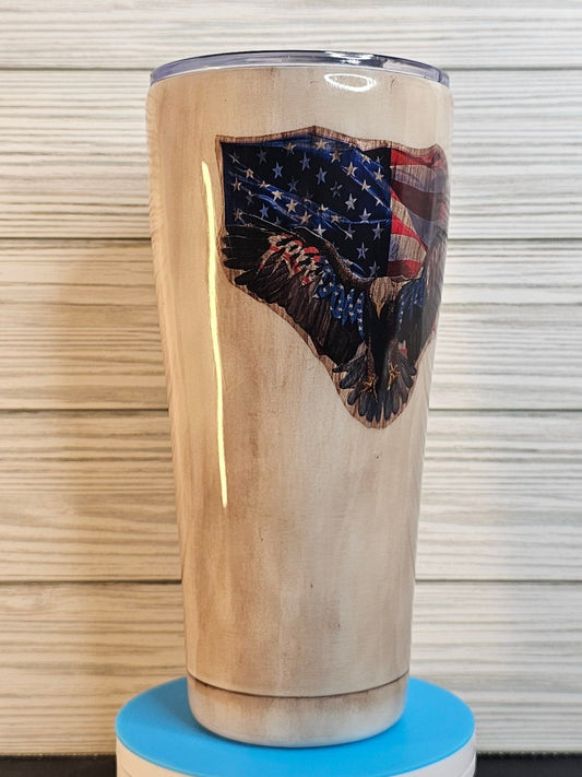 30oz Modern Curve Whitewash Wood Grain with Eagle & Flag Epoxy Tumbler