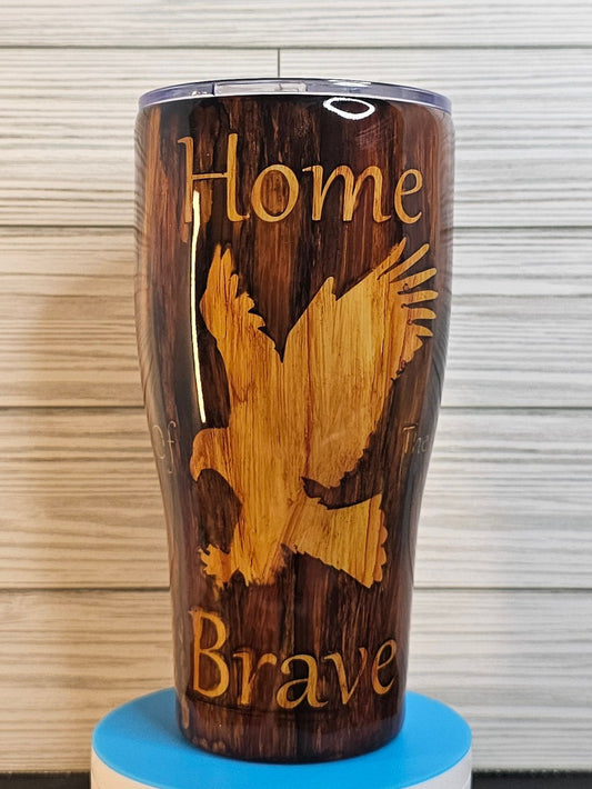 30oz Modern Curve Wood Grain Home of the Brave with Eagle Epoxy Tumbler