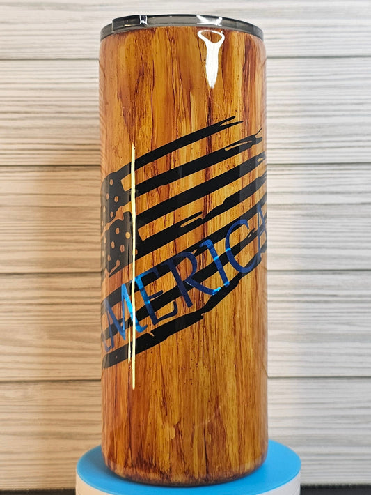 30oz Fatty Wood Grain American Flag Epoxy Tumbler