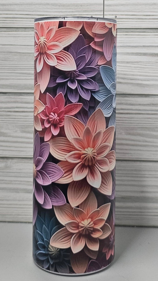 20oz Skinny Sublimation 3D Floral Tumbler
