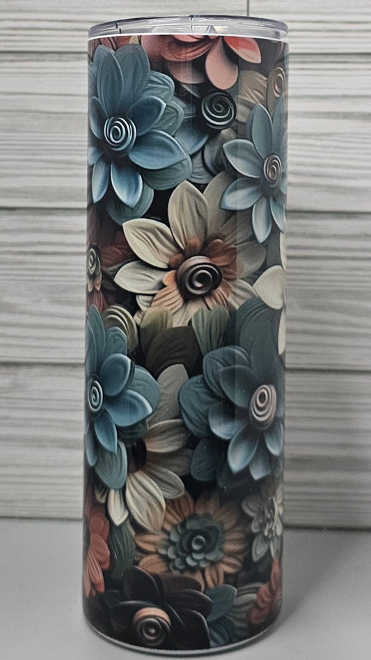 20oz Skinny Sublimation 3D Floral Tumbler