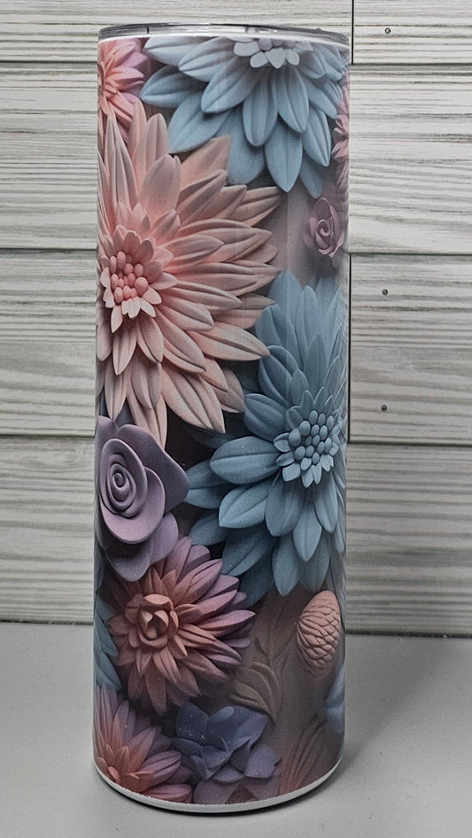 20oz Skinny Sublimation 3D Floral Tumbler