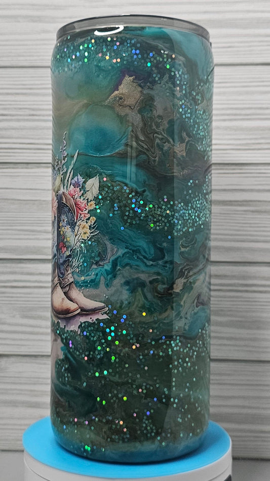 30oz Fatty Floral Cowboy Boots Ink Swirl Epoxy Tumbler
