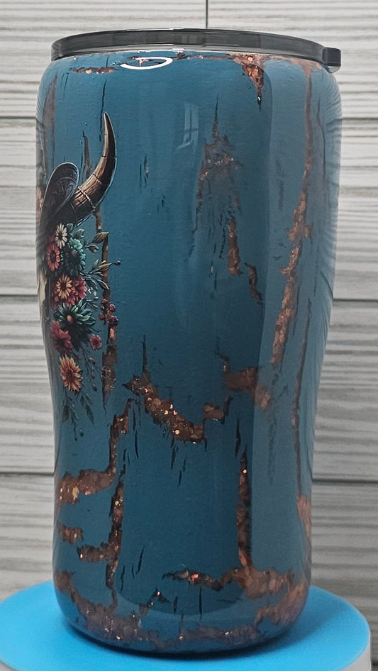 20oz Modern Curve Blue & Gold Crackle with Longhorn Epoxy Tumbler