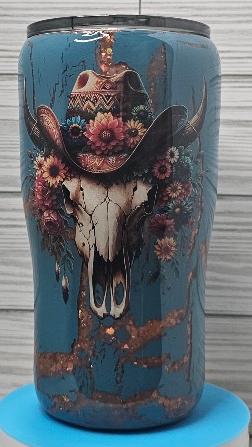 20oz Modern Curve Blue & Gold Crackle with Longhorn Epoxy Tumbler