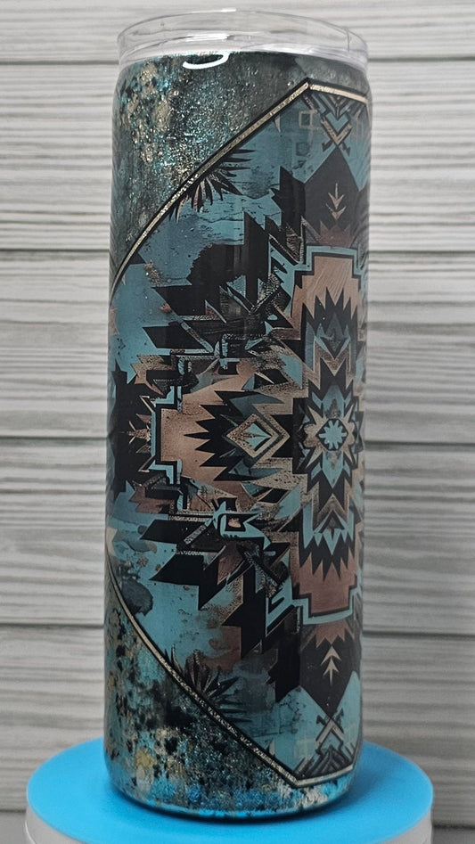 20oz Skinny Southwest Turquoise Diamond with Multi-color Foil Epoxy Tumbler
