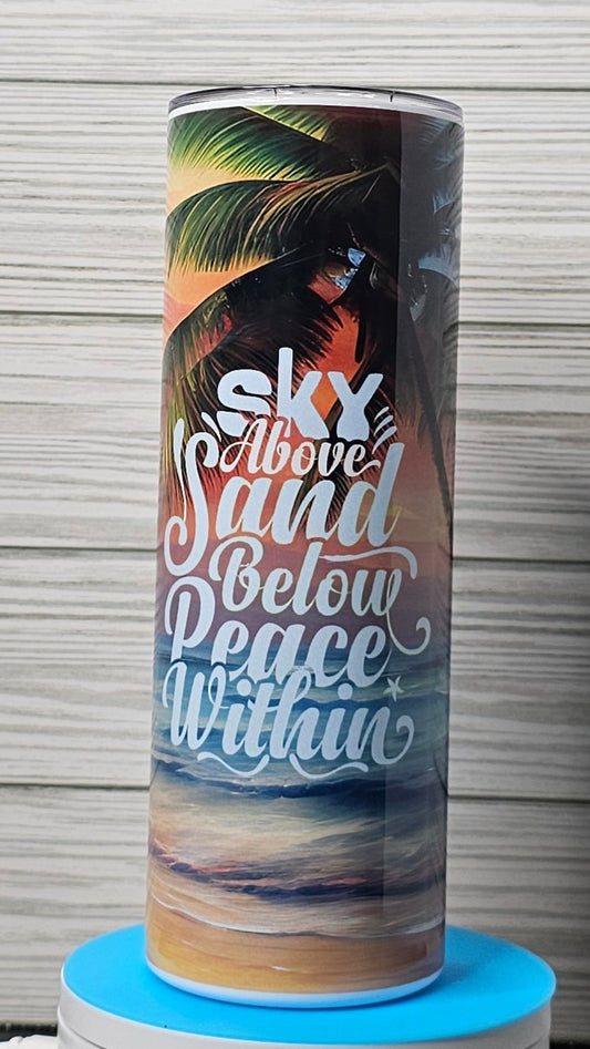 20oz Skinny Sublimation Beach Sky Above Sand Below Tumbler