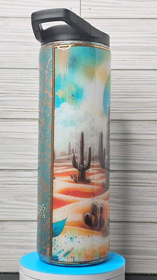 30oz Duo Skinny Turquoise/Gold Foil with Peace, Love, and Desert Dust Epoxy Tumbler