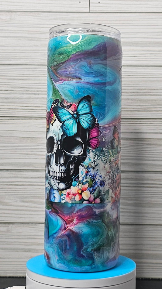 30oz Floral Skull Ink Swirl Epoxy Tumbler