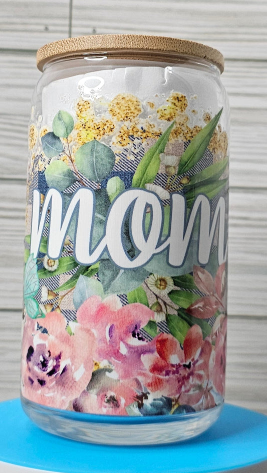16oz Glass Can Mom Floral UVDTF Decal
