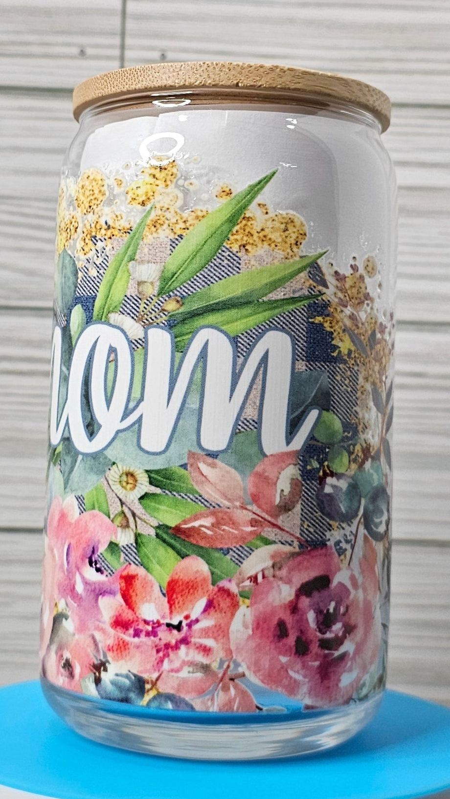 16oz Glass Can Mom Floral UVDTF Decal