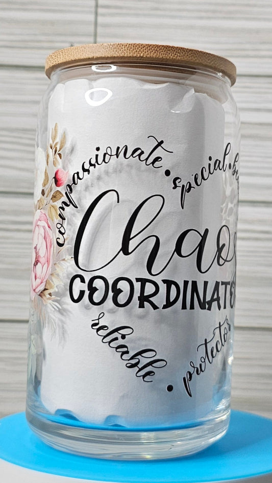 16oz Glass Can Chaos Coordinator UVDTF Decal