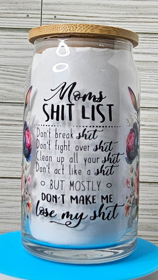 16oz Glass Can Moms Shit List UVDTF Decal