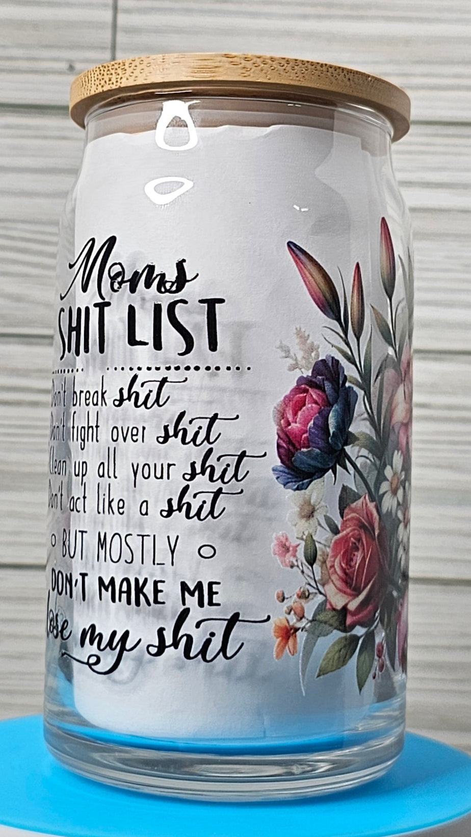16oz Glass Can Moms Shit List UVDTF Decal