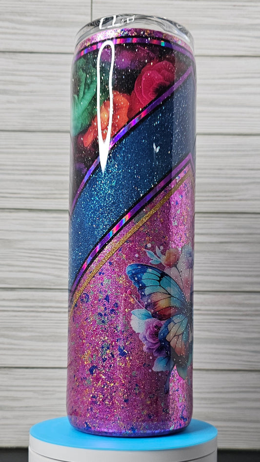 30oz Floral Double V-split Butterfly Epoxy Tumbler