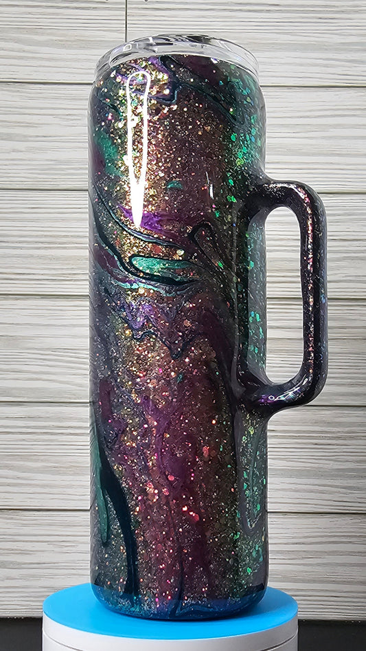 30oz Skinny Hoggdle Purple/Teal/Blue Hydro-dip with Chunky Glitter Epoxy Tumbler