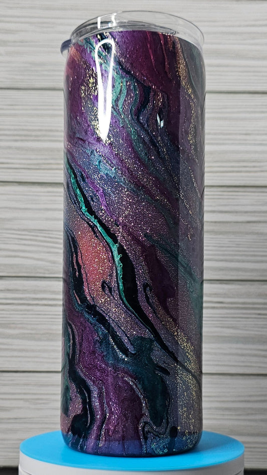 20oz Skinny Ink and Paint Swirl Glitter Epoxy Tumbler