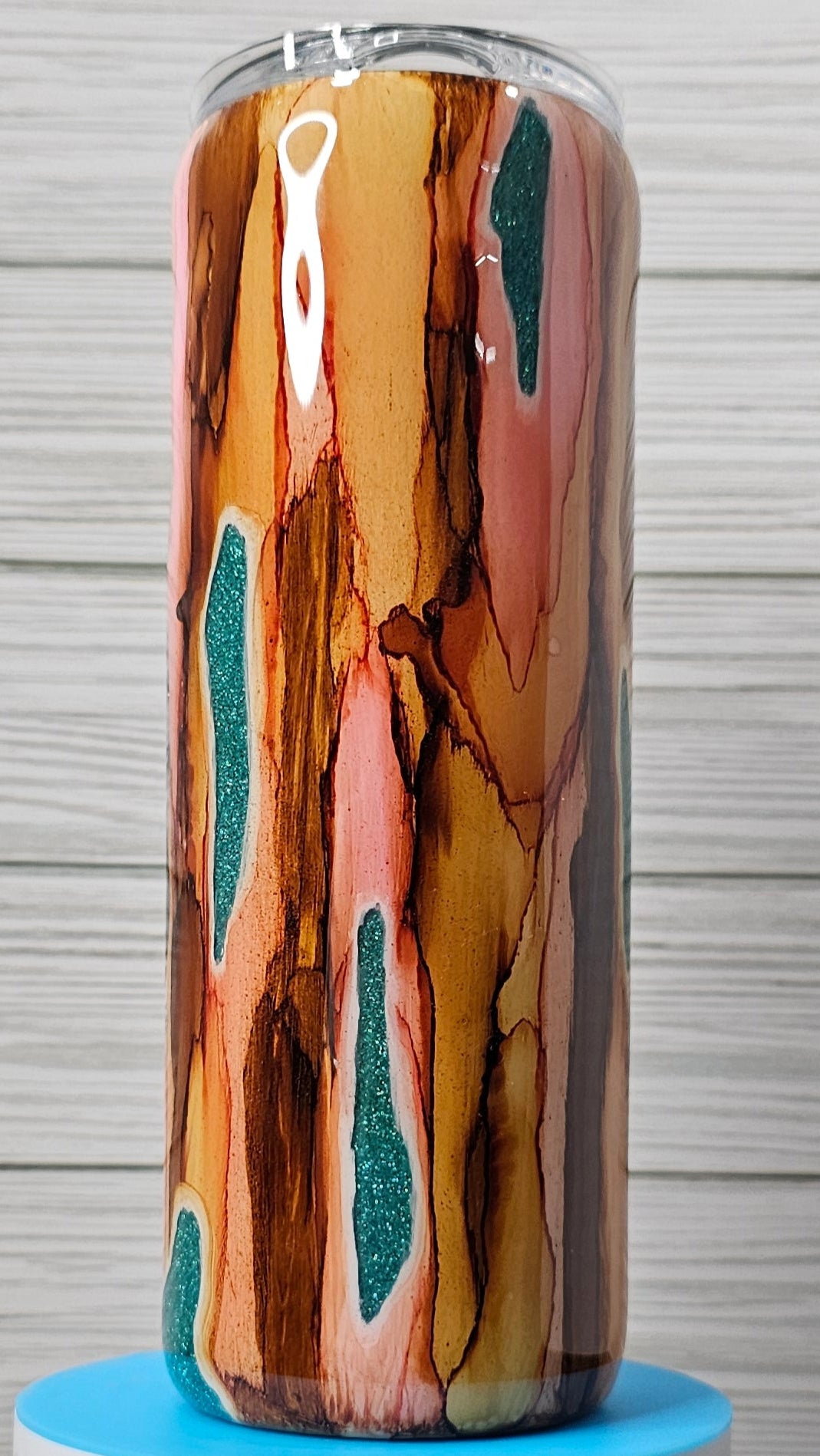 20oz Skinny Wood Grain Colorful Glitter with Barrels Epoxy Tumbler