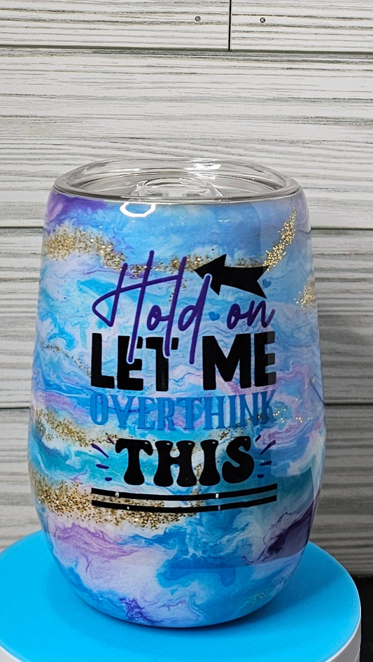 15oz Stemless Wine Overthink This Purple & Blue Ink Swirl with Gold Vein Epoxy Tumbler