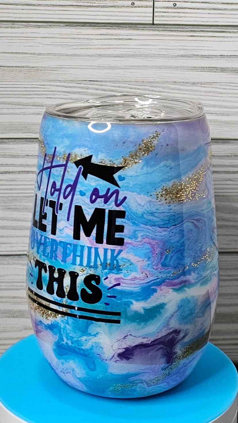 15oz Stemless Wine Overthink This Purple & Blue Ink Swirl with Gold Vein Epoxy Tumbler