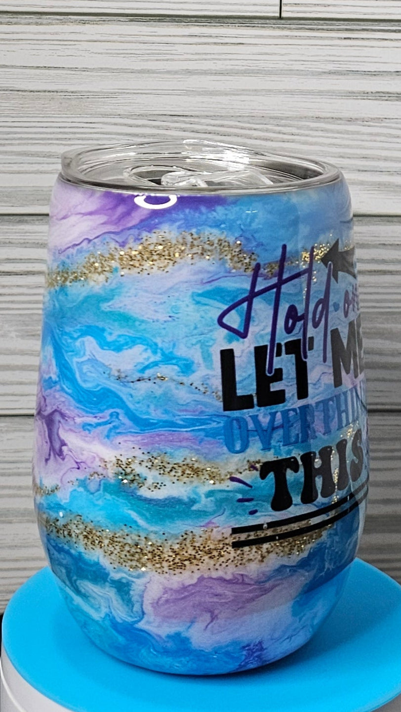 15oz Stemless Wine Overthink This Purple & Blue Ink Swirl with Gold Vein Epoxy Tumbler