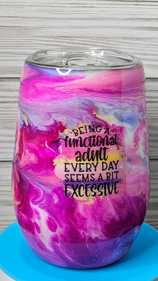 15oz Stemless Wine Pink & Purple Ink Swirl Functional Adult Epoxy Tumbler
