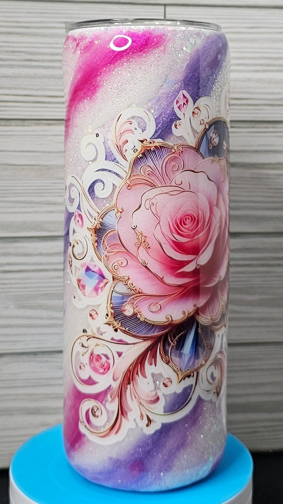 20oz Skinny Pink/Purple Milky Way with Flower Epoxy Tumbler