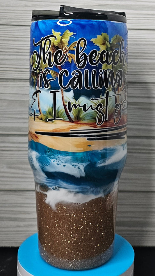 40oz Big Swig Ocean Swirl The Beach is Calling Epoxy Tumbler