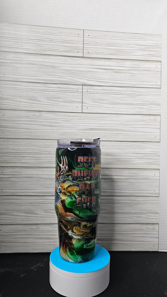 30oz Grippy Camouflage Ink Swirl Best Bucking Dad Epoxy Tumbler